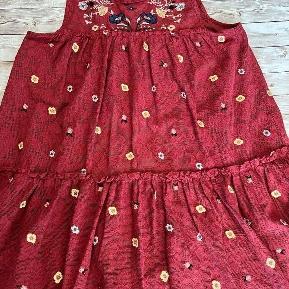 MI AMI Embroidered Floral Lace Ruffle Mini Babydoll Dress Medium Burgundy - Picture 6 of 13
